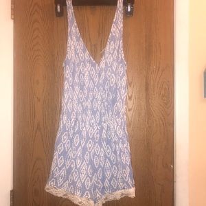 Blue and White Laced Polyester Romper